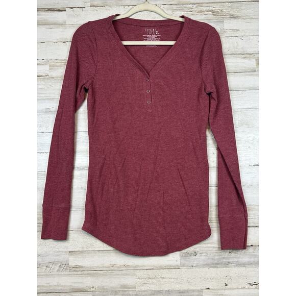 Time & Tru Thermal V Neck Snap Front M Pink - Picture 1 of 5